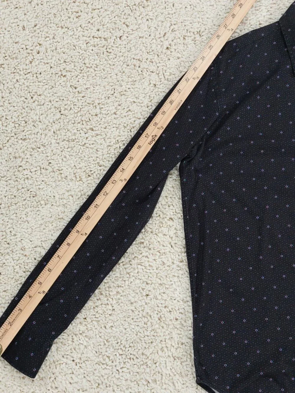 Buttercloth Button Up Shirt, Black Geometric Polka Dot Print, Cotton. Men's Sz M